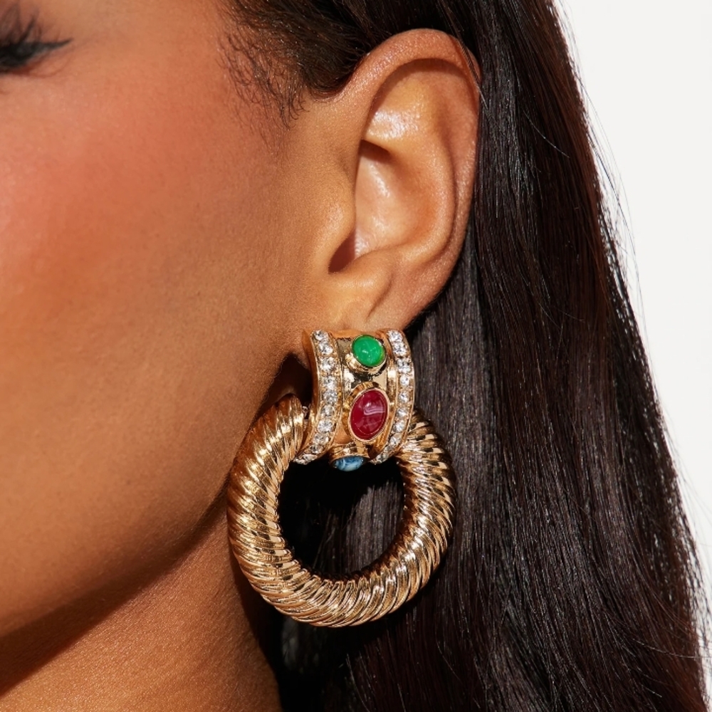 Gold and Gemstone Hoop Earrings